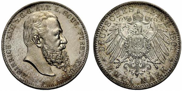 2 Mark Principality of Reuss-Greiz (1778 - 1918) Silver Heinrich XXII (1859 - 1902)