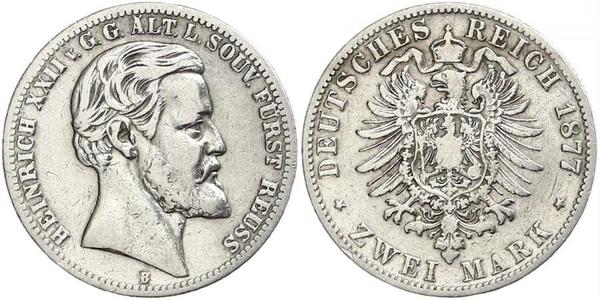 2 Mark Principality of Reuss-Greiz (1778 - 1918) Silver Heinrich XXII (1859 - 1902)