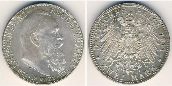 2 Mark Principality of Reuss-Greiz (1778 - 1918) Silver Heinrich XXII (1859 - 1902)