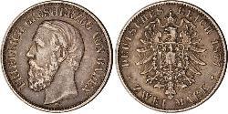 2 Марка Велике герцогство Баден (1806-1918) Срібло Frederick I, Grand Duke of Baden (1826 - 1907)