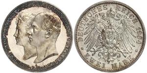 2 Mark Duchy of Mecklenburg-Schwerin (1352-1918) 銀 Frederick Francis IV, Grand Duke of Mecklenburg (1882 - 1945)
