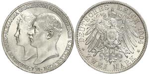 2 Mark Duchy of Mecklenburg-Schwerin (1352-1918) 銀 Frederick Francis IV, Grand Duke of Mecklenburg (1882 - 1945)