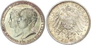 2 Mark Duchy of Mecklenburg-Schwerin (1352-1918) 銀 Frederick Francis IV, Grand Duke of Mecklenburg (1882 - 1945)