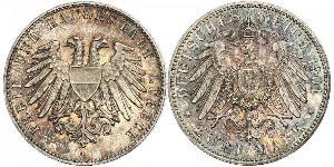2 Mark Free City of Lübeck 銀 