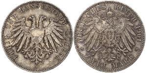 2 Mark Free City of Lübeck 銀 
