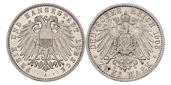 2 Mark Free City of Lübeck 銀 