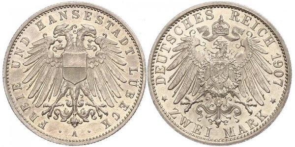 2 Mark Free City of Lübeck 銀 