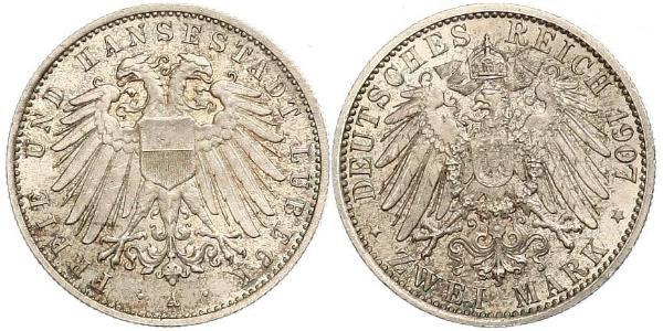 2 Mark Free City of Lübeck 銀 
