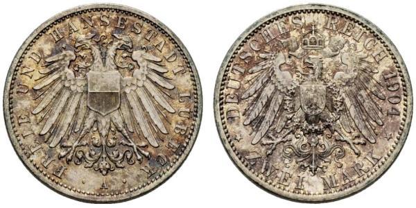 2 Mark Free City of Lübeck 銀 