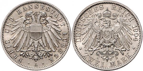 2 Mark Free City of Lübeck 銀 