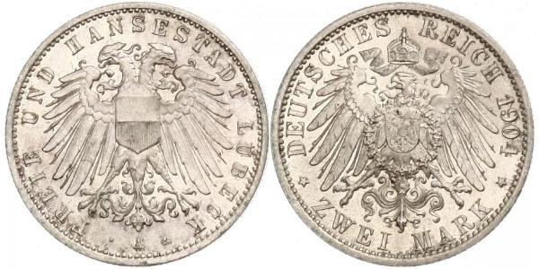2 Mark Free City of Lübeck 銀 