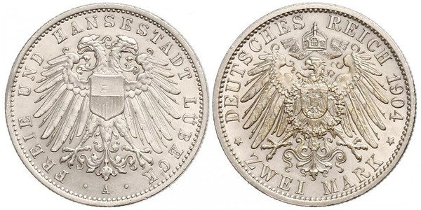 2 Mark Free City of Lübeck 銀 
