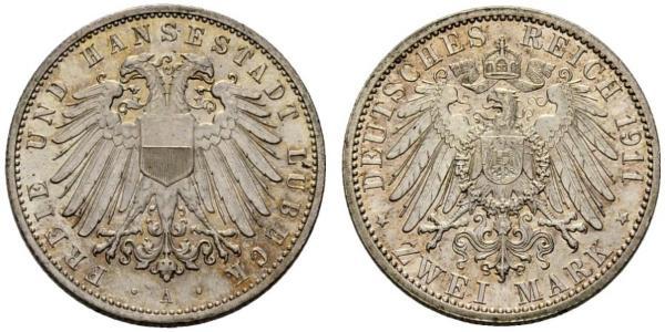 2 Mark Free City of Lübeck 銀 