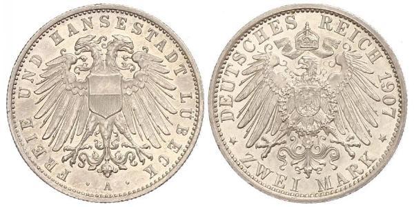2 Mark Free City of Lübeck 銀 