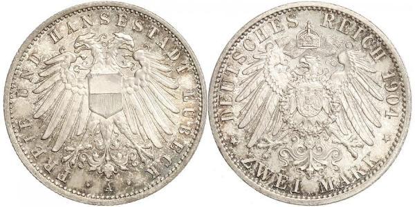 2 Mark Free City of Lübeck 銀 