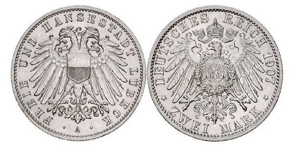 2 Mark Free City of Lübeck 銀 