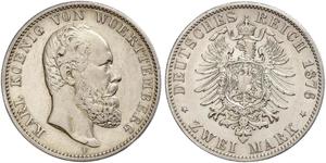 2 Mark Kingdom of Württemberg (1806-1918) 銀 卡尔一世 (符腾堡)