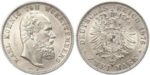 2 Mark Kingdom of Württemberg (1806-1918) 銀 卡尔一世 (符腾堡)