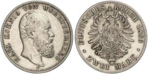2 Mark Kingdom of Württemberg (1806-1918) 銀 卡尔一世 (符腾堡)