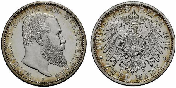 2 Mark Kingdom of Württemberg (1806-1918) 銀 威廉二世 (德国)