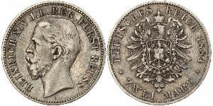 2 Mark Principality of Reuss-Greiz (1778 - 1918) 銀 Heinrich XIV, Prince Reuss Younger Line