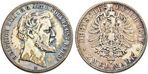 2 Mark Principality of Reuss-Greiz (1778 - 1918) 銀 Heinrich XXII (1859 - 1902)