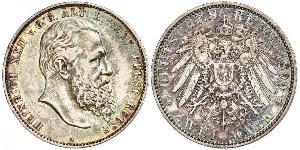 2 Mark Principality of Reuss-Greiz (1778 - 1918) 銀 Heinrich XXII (1859 - 1902)