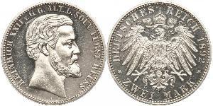 2 Mark Principality of Reuss-Greiz (1778 - 1918) 銀 Heinrich XXII (1859 - 1902)