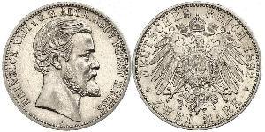 2 Mark Principality of Reuss-Greiz (1778 - 1918) 銀 Heinrich XXII (1859 - 1902)