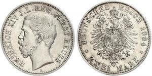 2 Mark Principality of Reuss-Greiz (1778 - 1918) 銀 Heinrich XIV, Prince Reuss Younger Line