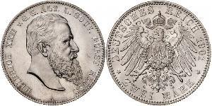 2 Mark Principality of Reuss-Greiz (1778 - 1918) 銀 Heinrich XXII (1859 - 1902)