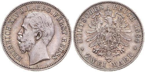 2 Mark Principality of Reuss-Greiz (1778 - 1918) 銀 Heinrich XIV, Prince Reuss Younger Line