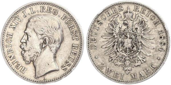 2 Mark Principality of Reuss-Greiz (1778 - 1918) 銀 Heinrich XIV, Prince Reuss Younger Line