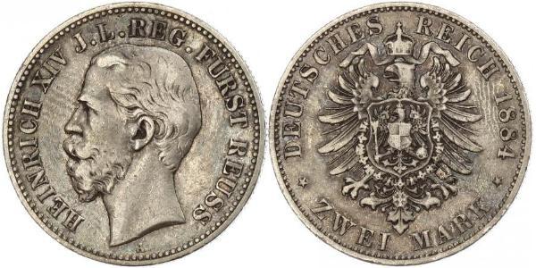 2 Mark Principality of Reuss-Greiz (1778 - 1918) 銀 Heinrich XIV, Prince Reuss Younger Line