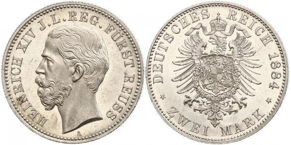 2 Mark Principality of Reuss-Greiz (1778 - 1918) 銀 Heinrich XIV, Prince Reuss Younger Line