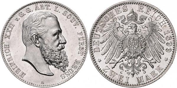 2 Mark Principality of Reuss-Greiz (1778 - 1918) 銀 Heinrich XXII (1859 - 1902)