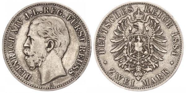 2 Mark Principality of Reuss-Greiz (1778 - 1918) 銀 Heinrich XIV, Prince Reuss Younger Line