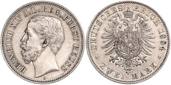 2 Mark Principality of Reuss-Greiz (1778 - 1918) 銀 Heinrich XIV, Prince Reuss Younger Line