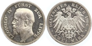 2 Mark 利珀親王國 (1123 - 1918) 銀 Leopold IV, Prince of Lippe