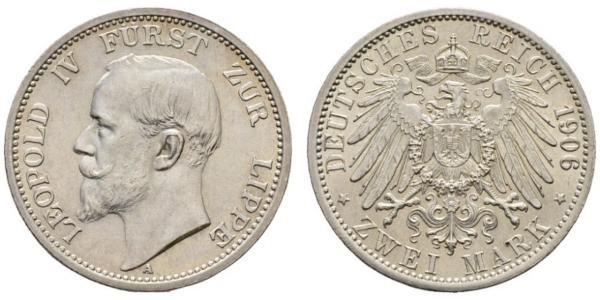 2 Mark 利珀親王國 (1123 - 1918) 銀 Leopold IV, Prince of Lippe