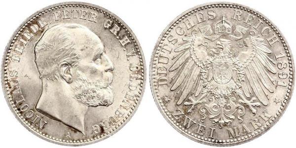 2 Mark 奥尔登堡大公国 (1814 - 1918) 銀 彼得二世 (奥尔登堡) (1827 - 1900)