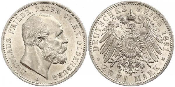 2 Mark 奥尔登堡大公国 (1814 - 1918) 銀 彼得二世 (奥尔登堡) (1827 - 1900)