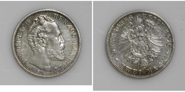2 Mark 安哈尔特-德绍 / 安哈尔特公国 (1806 - 1918) 銀 弗里德里希一世 (安哈尔特) (1831 - 1904)