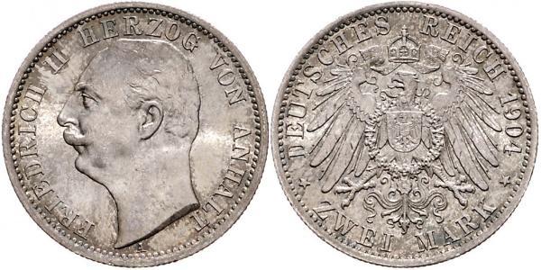 2 Mark 安哈尔特-德绍 / 安哈尔特公国 (1806 - 1918) 銀 弗里德里希二世 (安哈尔特) (1856 - 1918)