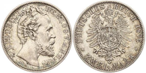 2 Mark 安哈尔特-德绍 / 安哈尔特公国 (1806 - 1918) 銀 弗里德里希一世 (安哈尔特) (1831 - 1904)