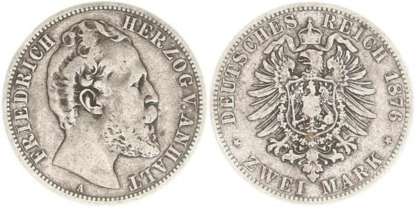 2 Mark 安哈尔特-德绍 / 安哈尔特公国 (1806 - 1918) 銀 弗里德里希一世 (安哈尔特) (1831 - 1904)