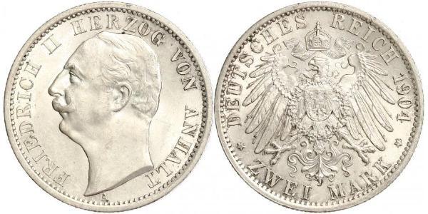 2 Mark 安哈尔特-德绍 / 安哈尔特公国 (1806 - 1918) 銀 弗里德里希二世 (安哈尔特) (1856 - 1918)