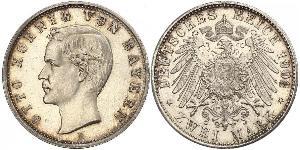 2 Mark 巴伐利亞王國 (1806 - 1918) 銀 奥托 (巴伐利亚国王)