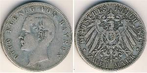 2 Mark 巴伐利亞王國 (1806 - 1918) 銀 奥托 (巴伐利亚国王)