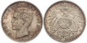 2 Mark 巴伐利亞王國 (1806 - 1918) 銀 奥托 (巴伐利亚国王)